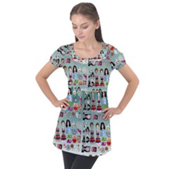 Kawaii Collage Teal  Ombre Puff Sleeve Tunic Top by snowwhitegirl