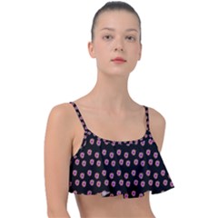 Peach Purple Daisy Flower Black Frill Bikini Top by snowwhitegirl