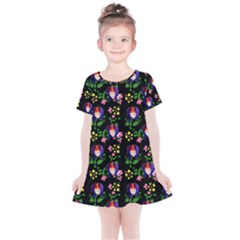 60s Girl Floral Daisy Black Kids  Simple Cotton Dress by snowwhitegirl