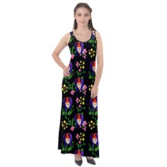 60s Girl Floral Daisy Black Sleeveless Velour Maxi Dress by snowwhitegirl