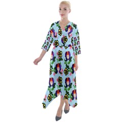 60s Girl Light Blue Floral Daisy Quarter Sleeve Wrap Front Maxi Dress by snowwhitegirl