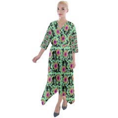 60s Girl Floral Green Quarter Sleeve Wrap Front Maxi Dress by snowwhitegirl