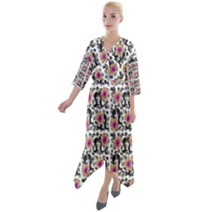 60s Girl Floral White Quarter Sleeve Wrap Front Maxi Dress by snowwhitegirl