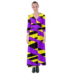 Abstract Triangles, Three Color Dotted Pattern, Purple, Yellow, Black In Saturated Colors Button Up Maxi Dress by Casemiro