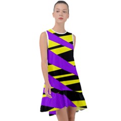 Abstract Triangles, Three Color Dotted Pattern, Purple, Yellow, Black In Saturated Colors Frill Swing Dress by Casemiro