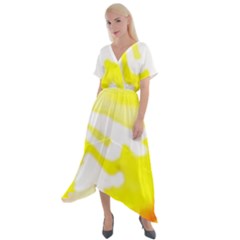 Golden Yellow Rose Cross Front Sharkbite Hem Maxi Dress by Janetaudreywilson