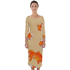 Gold Fish Seamless Pattern Background Quarter Sleeve Midi Bodycon Dress by Amaryn4rt