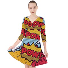 Pow Word Pop Art Style Expression Vector Quarter Sleeve Front Wrap Dress by Amaryn4rt