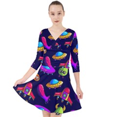 Space Pattern Quarter Sleeve Front Wrap Dress by Amaryn4rt