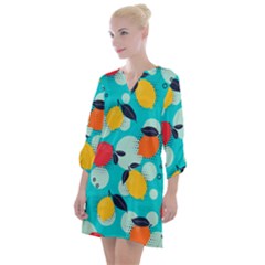 Pop Art Style Citrus Seamless Pattern Open Neck Shift Dress by Amaryn4rt