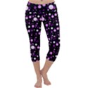 Purple, pink bokeh dots, asymmetric polka dot with modern twist Capri Yoga Leggings View1