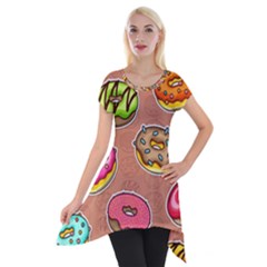 Doughnut Doodle Colorful Seamless Pattern Short Sleeve Side Drop Tunic by Amaryn4rt