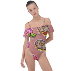 Doughnut Doodle Colorful Seamless Pattern Frill Detail One Piece Swimsuit by Amaryn4rt