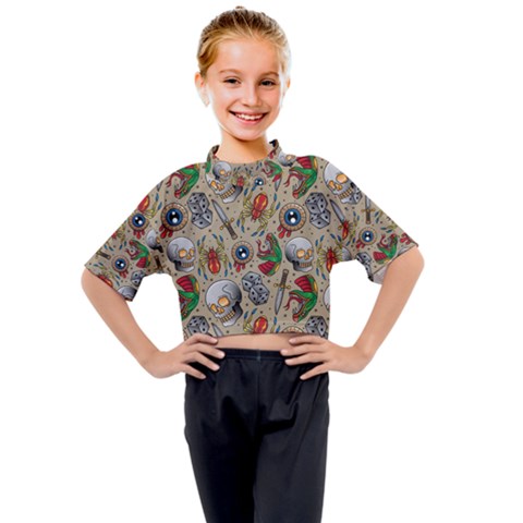 Tattoo Pattern Kids Mock Neck Tee by Amaryn4rt