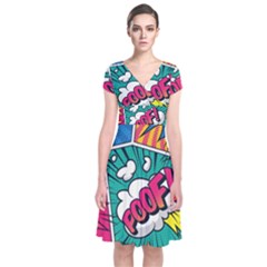 Comic Colorful Seamless Pattern Short Sleeve Front Wrap Dress by Amaryn4rt