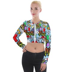 Graffiti Characters Seamless Pattern Long Sleeve Cropped Velvet Jacket by Amaryn4rt