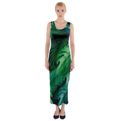 Tropical Green Leaves Background Fitted Maxi Dress by Amaryn4rt