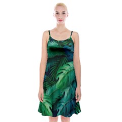 Tropical Green Leaves Background Spaghetti Strap Velvet Dress by Amaryn4rt