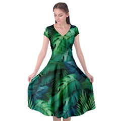 Tropical Green Leaves Background Cap Sleeve Wrap Front Dress by Amaryn4rt