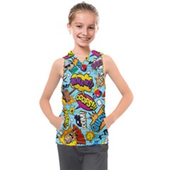 Comic Elements Colorful Seamless Pattern Kids  Sleeveless Hoodie by Amaryn4rt