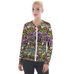 Graffiti Word Seamless Pattern Velour Zip Up Jacket by Amaryn4rt