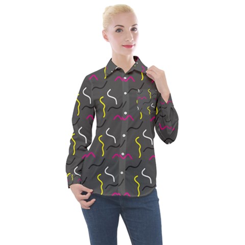 Gray Pattern Women s Long Sleeve Pocket Shirt by Saptagram