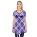 Pastel purple and steel black lines pattern, retro tartan, classic plaid Short Sleeve Tunic  View1