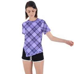 Pastel Purple And Steel Black Lines Pattern, Retro Tartan, Classic Plaid Asymmetrical Short Sleeve Sports Tee by Casemiro