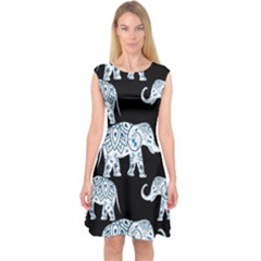 Elephant-pattern-background Capsleeve Midi Dress by Sobalvarro