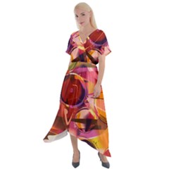 Fractured Colours Cross Front Sharkbite Hem Maxi Dress by helendesigns