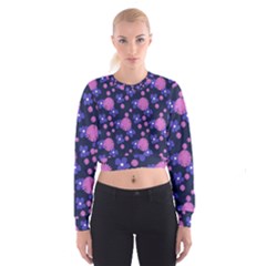 Pink And Blue Flowers Cropped Sweatshirt by bloomingvinedesign