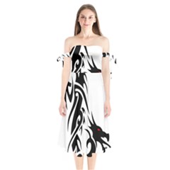 Black Dragon Animal Shoulder Tie Bardot Midi Dress by HermanTelo