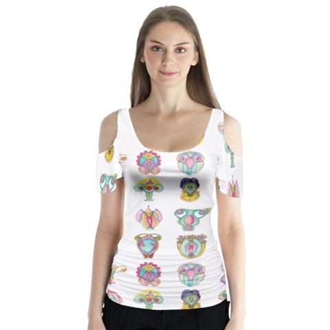 Female Reproductive System  Butterfly Sleeve Cutout Tee  by ArtByAng