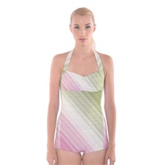 Pink Green Boyleg Halter Swimsuit  by Sparkle