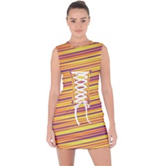 Orange Strips Lace Up Front Bodycon Dress by Sparkle