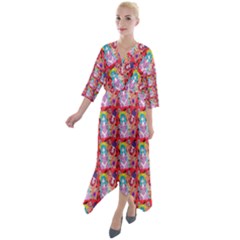 Blue Haired Girl Pattern Red Quarter Sleeve Wrap Front Maxi Dress by snowwhitegirl