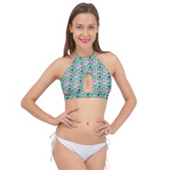 Blue Haired Girl Pattern Green Cross Front Halter Bikini Top by snowwhitegirl