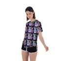 Blue Haired Girl Pattern Black Asymmetrical Short Sleeve Sports Tee View2