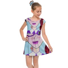 Purple Glasses Girl Wall Kids  Cap Sleeve Dress by snowwhitegirl