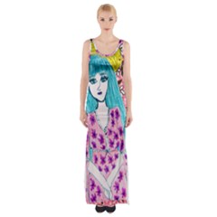 Blue Haired Girl Wall Thigh Split Maxi Dress by snowwhitegirl