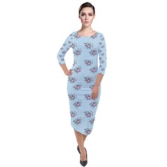 Zodiac Bat Pink Blue Quarter Sleeve Midi Velour Bodycon Dress by snowwhitegirl