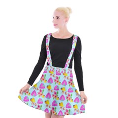 Girl With Hood Cape Heart Lemon Pattern Blue Suspender Skater Skirt by snowwhitegirl