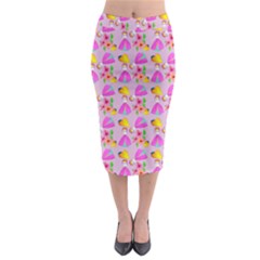 Girl With Hood Cape Heart Lemon Pattern Lilac Midi Pencil Skirt by snowwhitegirl