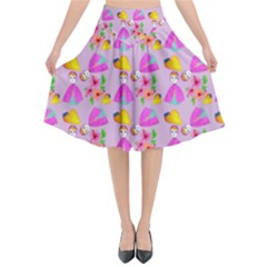 Girl With Hood Cape Heart Lemon Pattern Lilac Flared Midi Skirt by snowwhitegirl