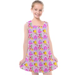 Girl With Hood Cape Heart Lemon Pattern Lilac Kids  Cross Back Dress by snowwhitegirl