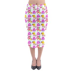 Girl With Hood Cape Heart Lemon Pattern White Midi Pencil Skirt by snowwhitegirl