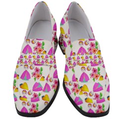 Girl With Hood Cape Heart Lemon Pattern White Women s Chunky Heel Loafers by snowwhitegirl