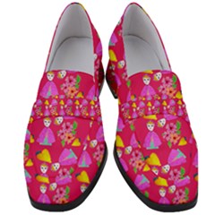 Girl With Hood Cape Heart Lemon Pattern Pink Women s Chunky Heel Loafers by snowwhitegirl