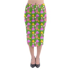 Girl With Hood Cape Heart Lemon Pattern Green Midi Pencil Skirt by snowwhitegirl