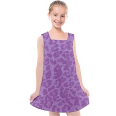 Purple Big Cat Pattern Kids  Cross Back Dress by Angelandspot